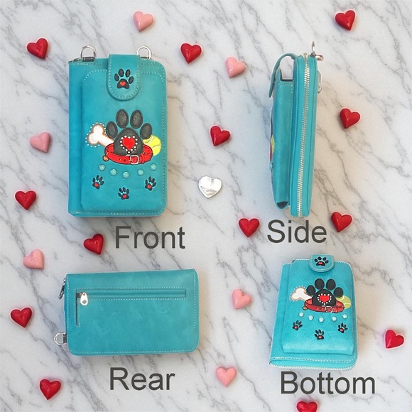 Dog Paw Print Small Cell Phone Purse Wallet Crossbody Bag For Women Cellphone - Picture 7 of 9